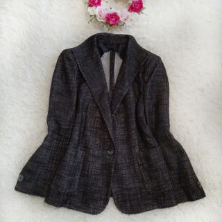 マックスマーラ(Max Mara)の美品♡マックスマーラ　テーラードジャケット　白タグ　ツイード　大きいサイズ　44(テーラードジャケット)