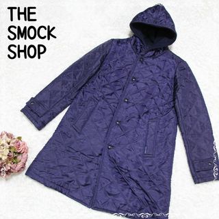 スモックショップ(THE SMOCK SHOP)のスモックショップ　キルティングコート　ジャケット　フード　裏起毛　S　紫パープル(ロングコート)