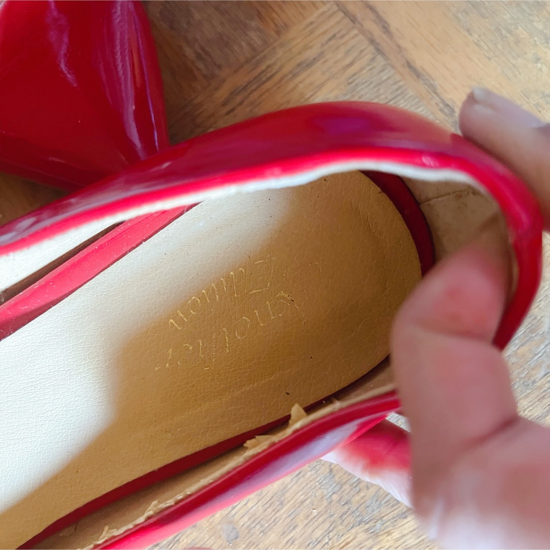 ANOTHER EDITION(アナザーエディション)のanother edition ポインテッドトゥ エナメル パンプス レッド レディースの靴/シューズ(ハイヒール/パンプス)の商品写真