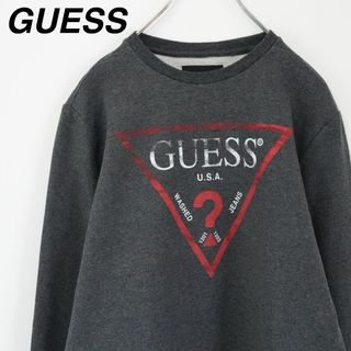 ゲス(GUESS)の【大人気】ゲス／スウェット　デカロゴ　スミクロ　チャコールグレー　Sサイズ　古着(スウェット)