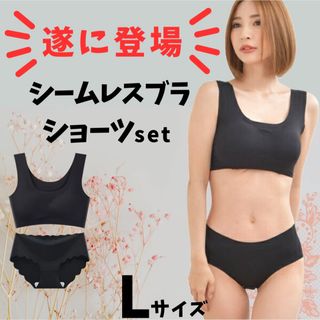 Lサイズ ブラショーツセット ナイトブラ シームレスブラ Tバック ショーツ(ブラ&ショーツセット)