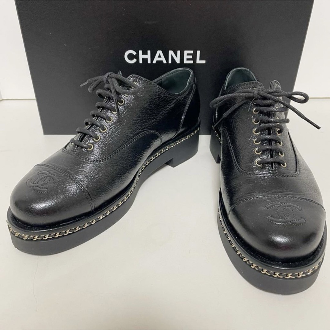 ローファー/革靴CHANEL シャネル ソールチェーン ロゴ ココマーク レースアップシューズ