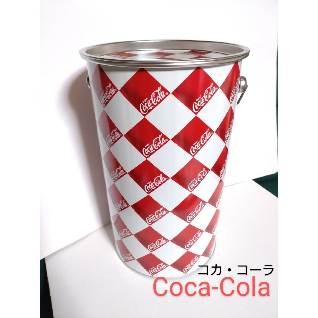コカ・コーラ/Coca-Cola ◆ 筒型 缶 蓋付き チェック柄 赤✖白 ★Coca-Cola