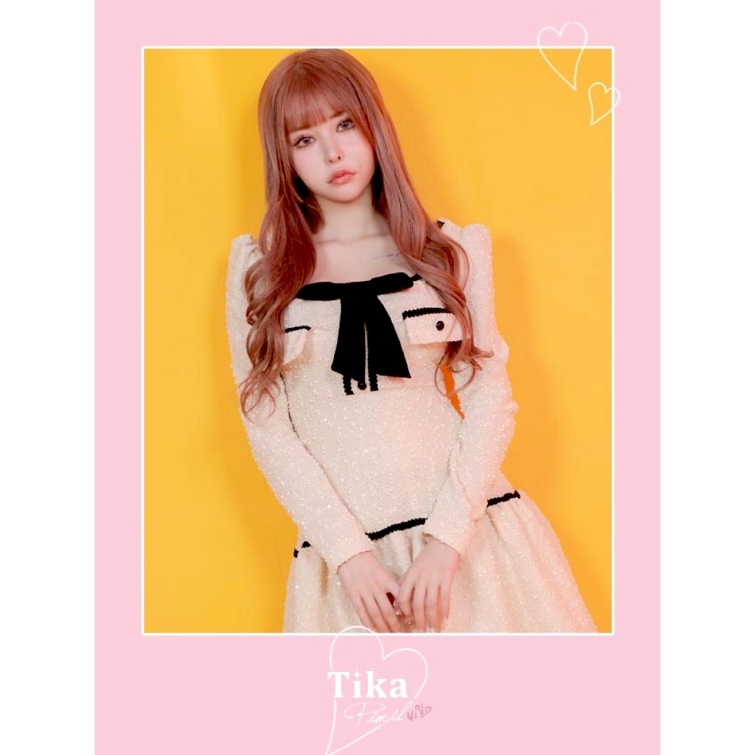 美ライン韓国ドレス＊Tika＊リボンデザインツイードフレアミニドレスbeS