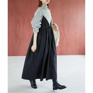 スローブイエナ(SLOBE IENA)の㊱ 完売 新品 SLOBE IENA タフタ ギャザーキャミワンピース ブラック(ロングワンピース/マキシワンピース)