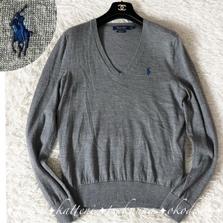 ポロゴルフ(Polo Golf)のポロゴルフ ラルフローレン ニット セーター Vネック 刺繍 グレー XL(ニット/セーター)