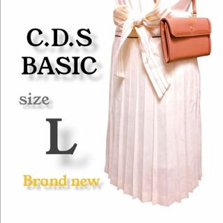 シーディーエスベーシック(C.D.S BASIC)の新品〚シーディーエス〛（L）ウール混　紐ベルト付　清楚系プリーツ膝丈スカート(ひざ丈スカート)