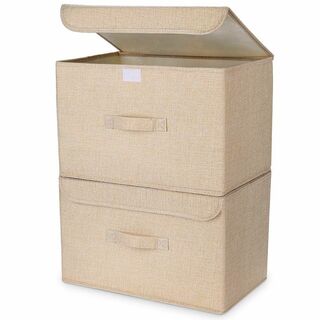 DIMJ 収納ボックス 収納ケース ふた付き 折り畳み 防塵 大容量 綿麻 衣類(ケース/ボックス)