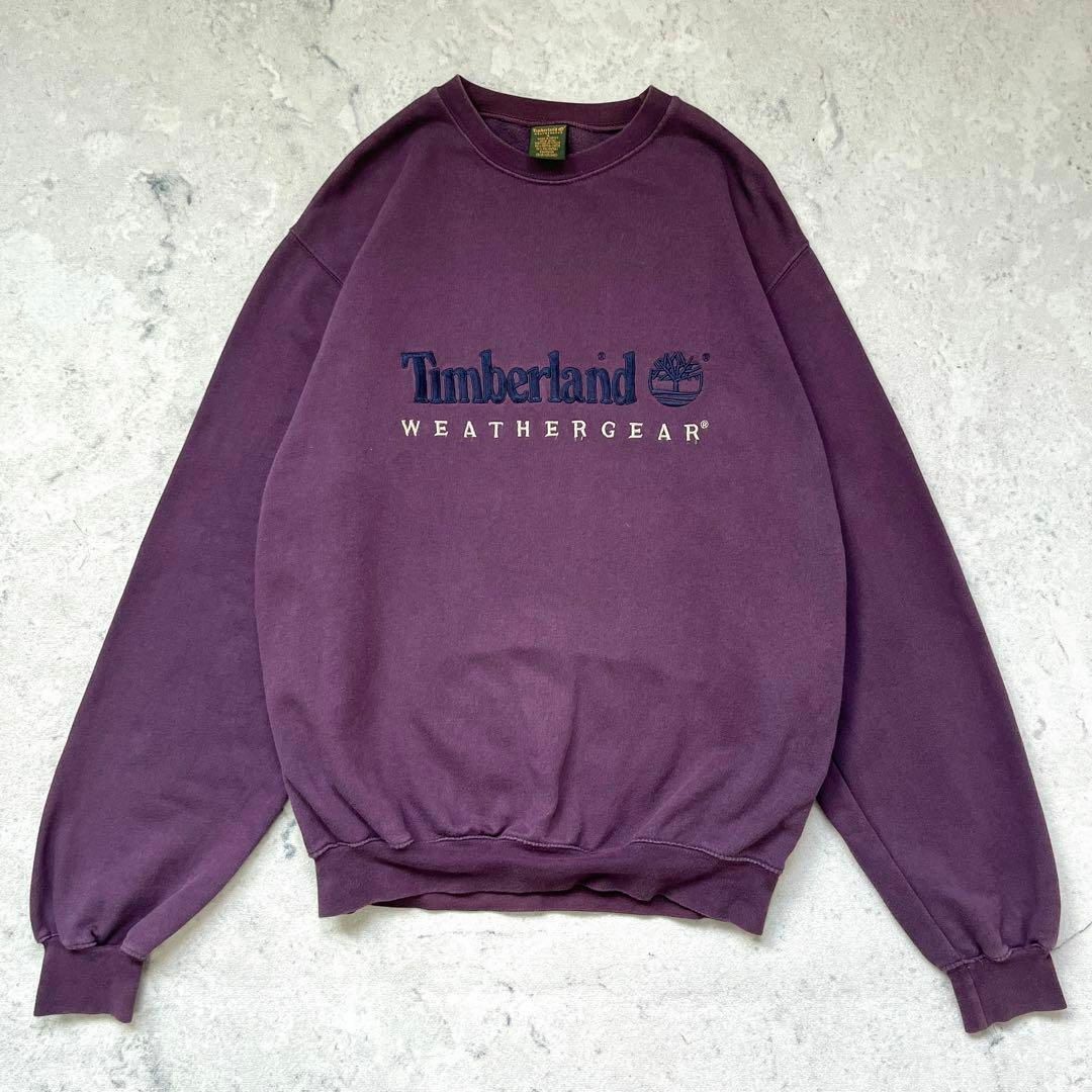 【90s ティンバーランド】人気 L相当 刺繍ロゴ スウェットトレーナー 紫