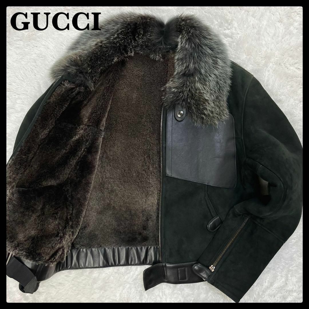 Gucci - グッチ GUCCI ファー付きレザージャケット アナグマ 羊革