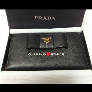 【本物保証】 箱・保付 プラダ PRADA リボン ラウンドファスナー長財布 サフィアーノレザー 赤 1ML506 FUOCO