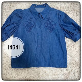 イング(INGNI)の匿名配送　INGNI 半袖柄シャツ　花柄刺繍シャツ/レディース　M(シャツ/ブラウス(半袖/袖なし))