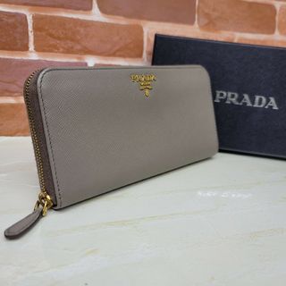 極美品✨希少 PRADA サフィアーノ 二つ折り財布 L字ファスナー グレージュ