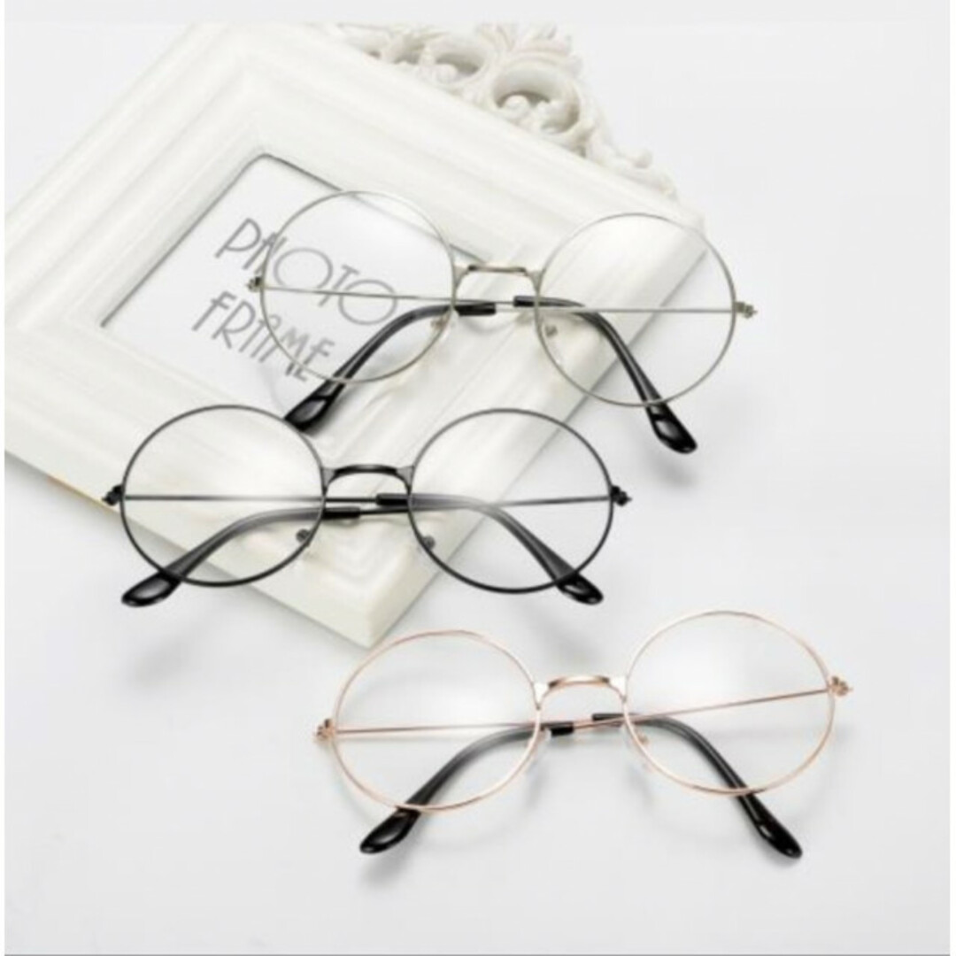 丸メガネ ブラック 伊達メガネ レンズあり クリアレンズ おしゃれメガネ レディースのファッション小物(サングラス/メガネ)の商品写真