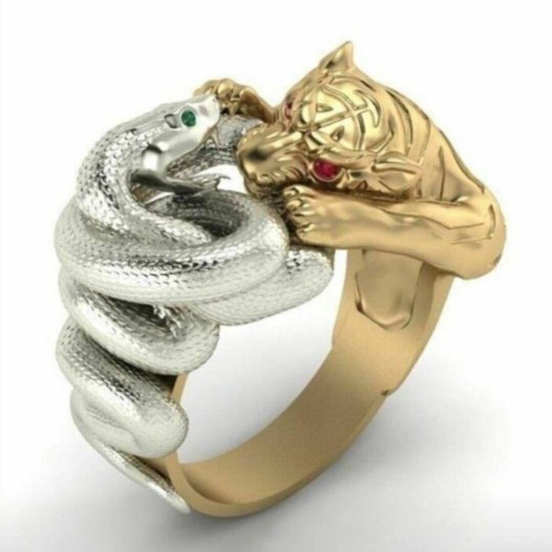 【SALE】リング メンズ ステンレス タイガー スネーク 蛇 虎 指輪 20号 メンズのアクセサリー(リング(指輪))の商品写真