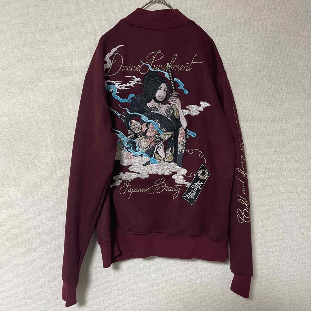 【超希少品】抜刀娘 ブルゾン 刺繍 フェイクスウェード えんじ色 L