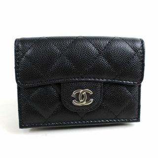 シャネル(CHANEL)のシャネル 三つ折り財布 キャビアスキン マトラッセ　新品同様　美品　CHANEL ミニ財布　ブラック　黒　r376 【中古】(財布)