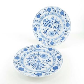 マイセン(MEISSEN)の美品 MEISSEN マイセン ブルーオニオン 475 大皿 2枚 ペア 25cmプレート ディナー SU4398Q (食器)