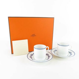 エルメス(Hermes)の美品 HERMES エルメス シェーヌダンクル ブルー デミタスカップ＆ソーサー 2客 ペア エスプレッソ 高級食器 SU4407A1 (グラス/カップ)