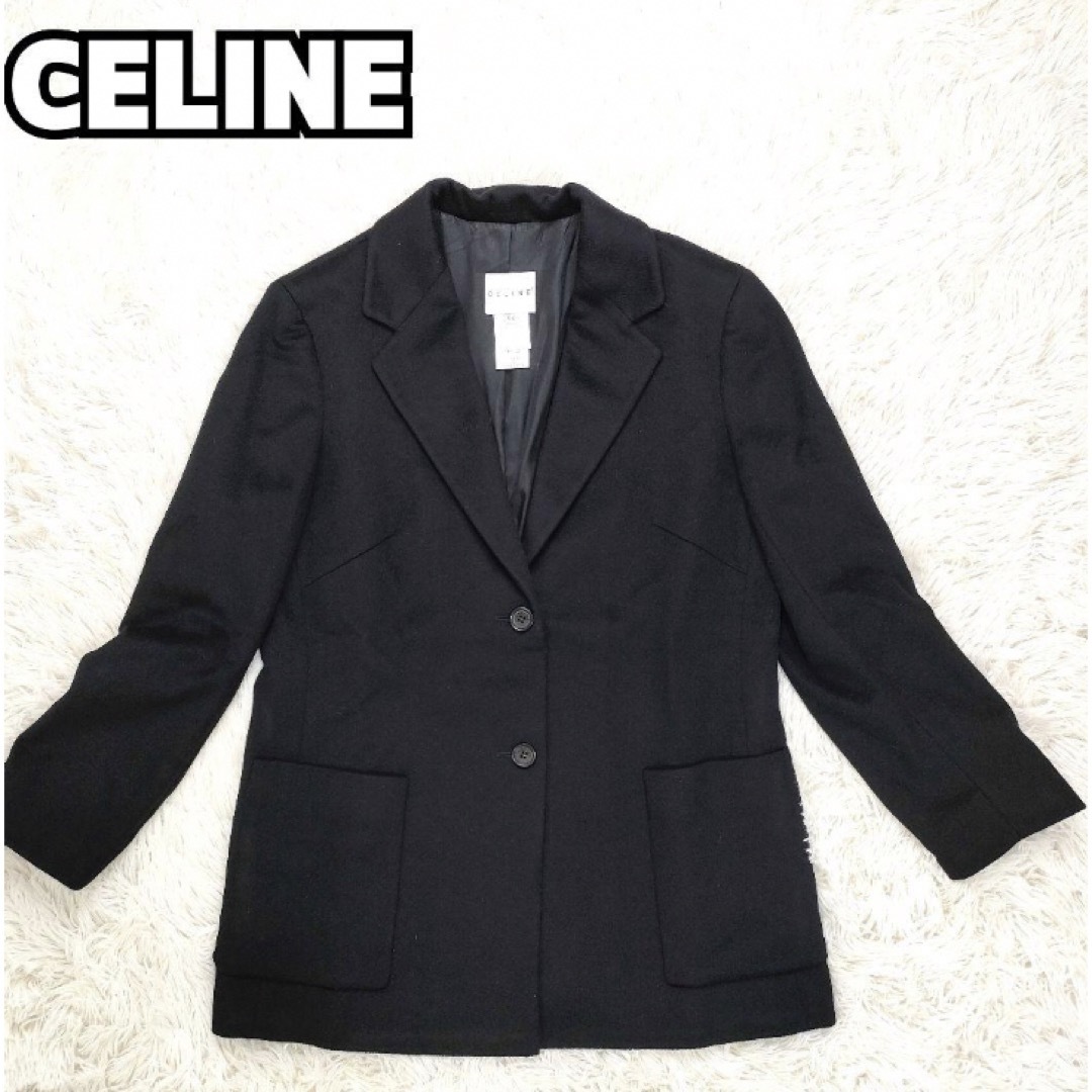 celine(セリーヌ)のセリーヌ CELINE カシミアジャケットコート　黒 42 ボタンロゴ刻印  レディースのジャケット/アウター(その他)の商品写真