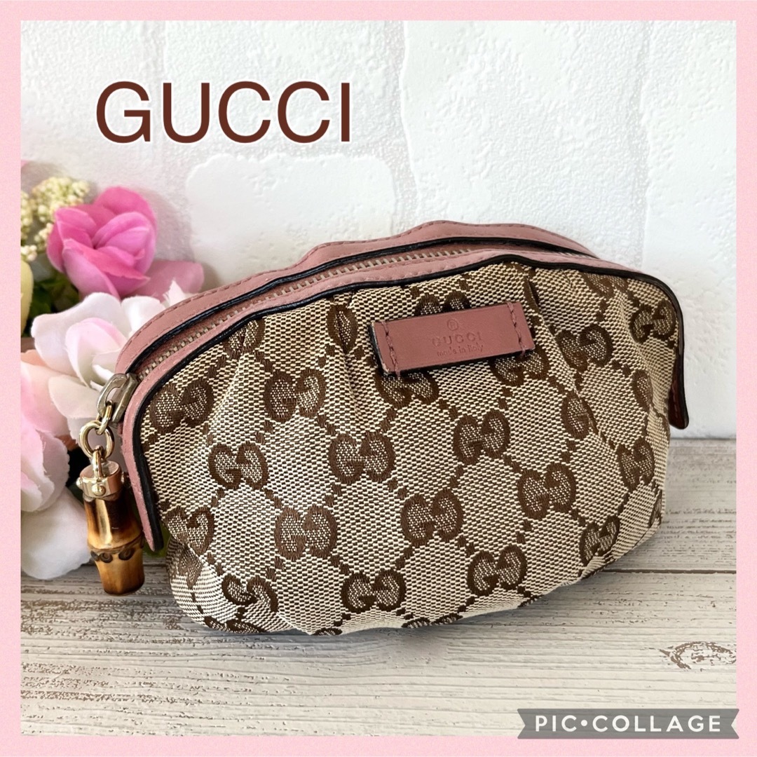 Gucci - 【 美品 】GUCCI グッチ 化粧ポーチ GG キャンバス バンブー