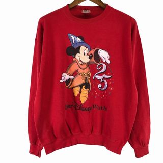 ディズニー(Disney)のUSA製 Disney ディズニー クルーネック スウェット アメカジ キャラクター ミッキーマウス レッド (メンズ XL) 中古 古着 P0328(スウェット)