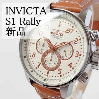 インビクタ(INVICTA)のブラウンレザー/アイボリー新品インビクターメンズ腕時計クォーツ クロノグラフ(腕時計(アナログ))