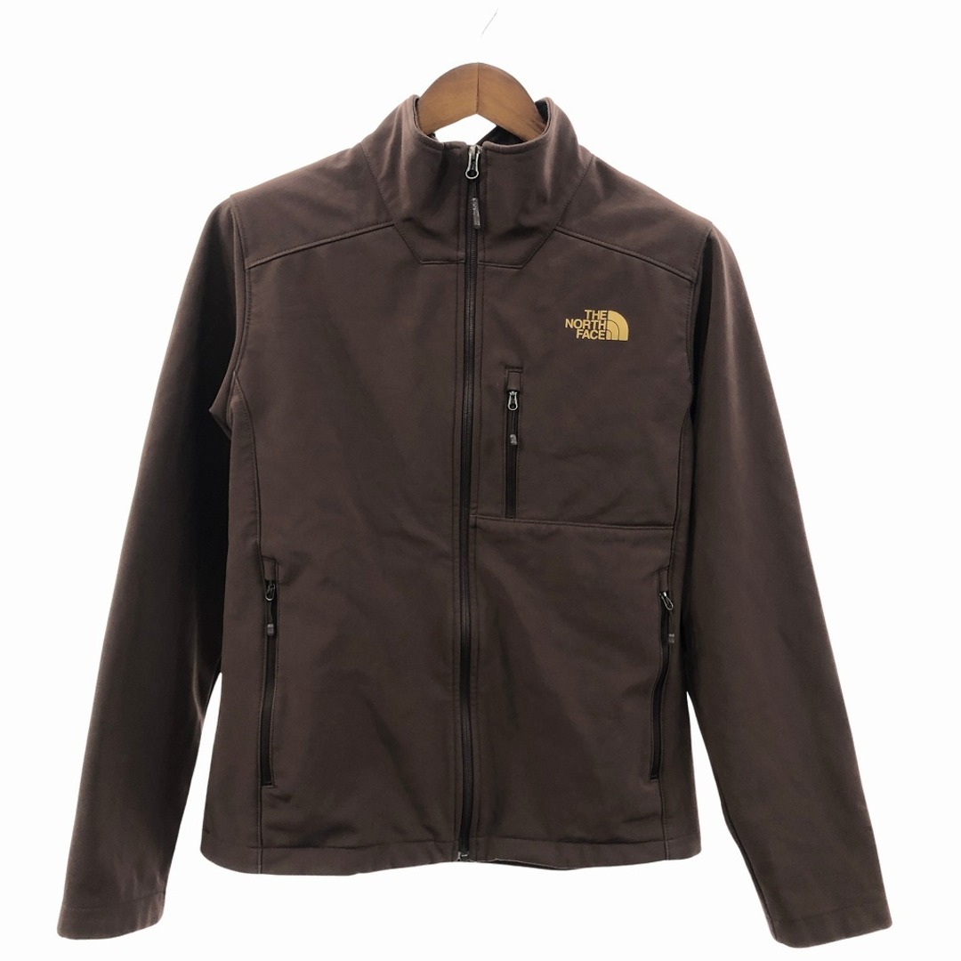 THE NORTH FACE(ザノースフェイス)のTHE NORTH FACE ノースフェイス WINDWALL ワンポイントロゴ ソフトシェルジャケット アウトドア ブラウン (メンズ S) 中古 古着 P0364 メンズのジャケット/アウター(その他)の商品写真