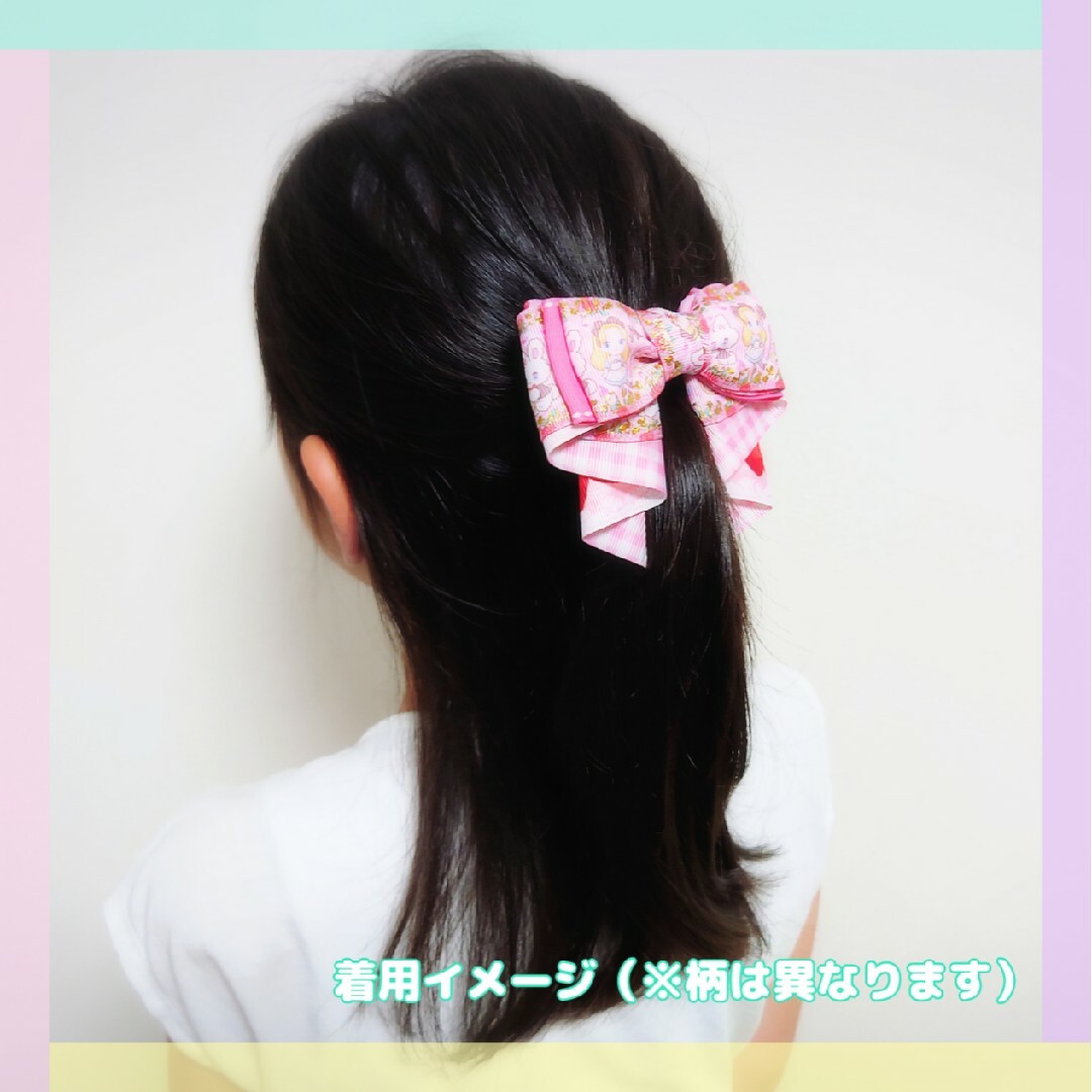 【1224】エレガントローズのカノンリボンヘアゴム（ピンク） ハンドメイドのアクセサリー(ヘアアクセサリー)の商品写真