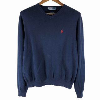 ポロラルフローレン(POLO RALPH LAUREN)のPolo by Ralph Lauren ポロ ラルフローレン Vネック セーター 防寒  アメカジ ネイビー (メンズ L) 中古 古着 P0316(ニット/セーター)