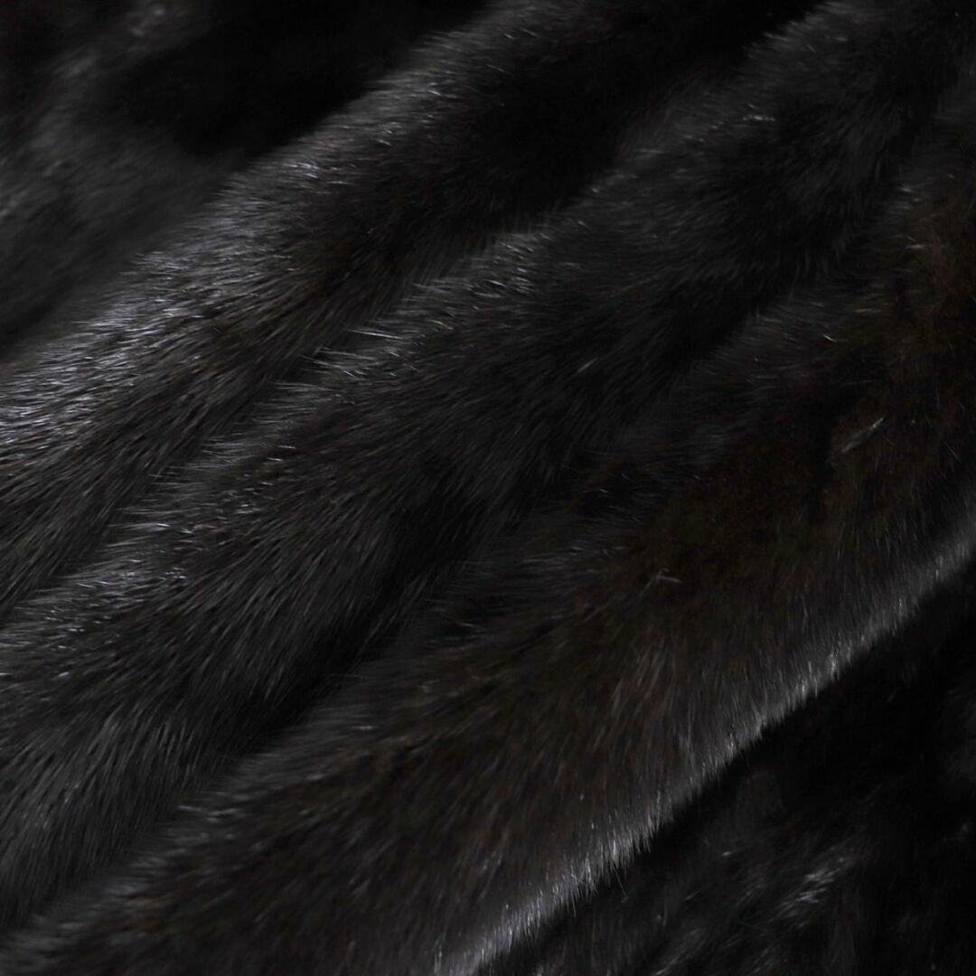 約41cm袖丈良品★日本製　GIFUMOUHI　MINK　ミンク　岐阜毛被　逆毛切り替え　本毛皮コート　ダークブラウン（ブラックに近い）　11号　毛質艶やか◎