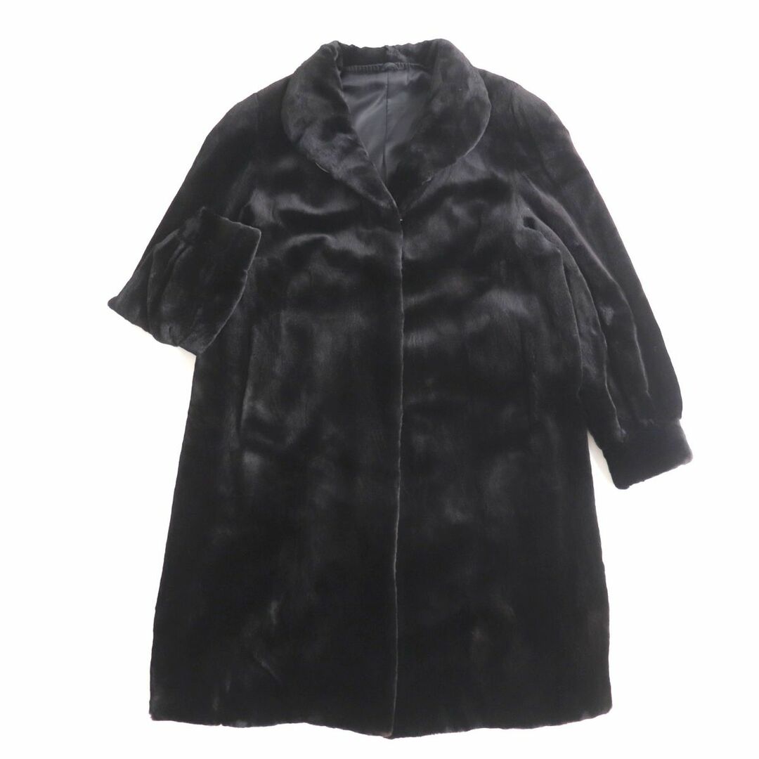 極美品★SAGA MINK　サガシェアードミンク　本毛皮ロングコート　ブラック　F　毛質柔らか◎約40cm袖丈