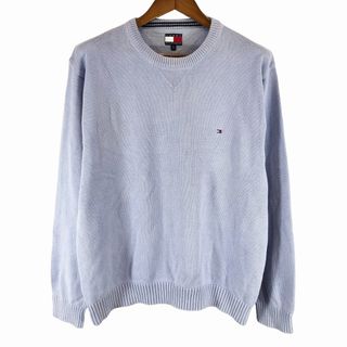 トミーヒルフィガー(TOMMY HILFIGER)のTOMMY HILFIGER トミーヒルフィガー クルーネックセーター 防寒  アメカジ ライトブルー (メンズ L) 中古 古着 P0303(ニット/セーター)