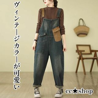 ☆2XL ゆったり オーバーオール アシンメトリー ブラウン 体型カバー(サロペット/オーバーオール)