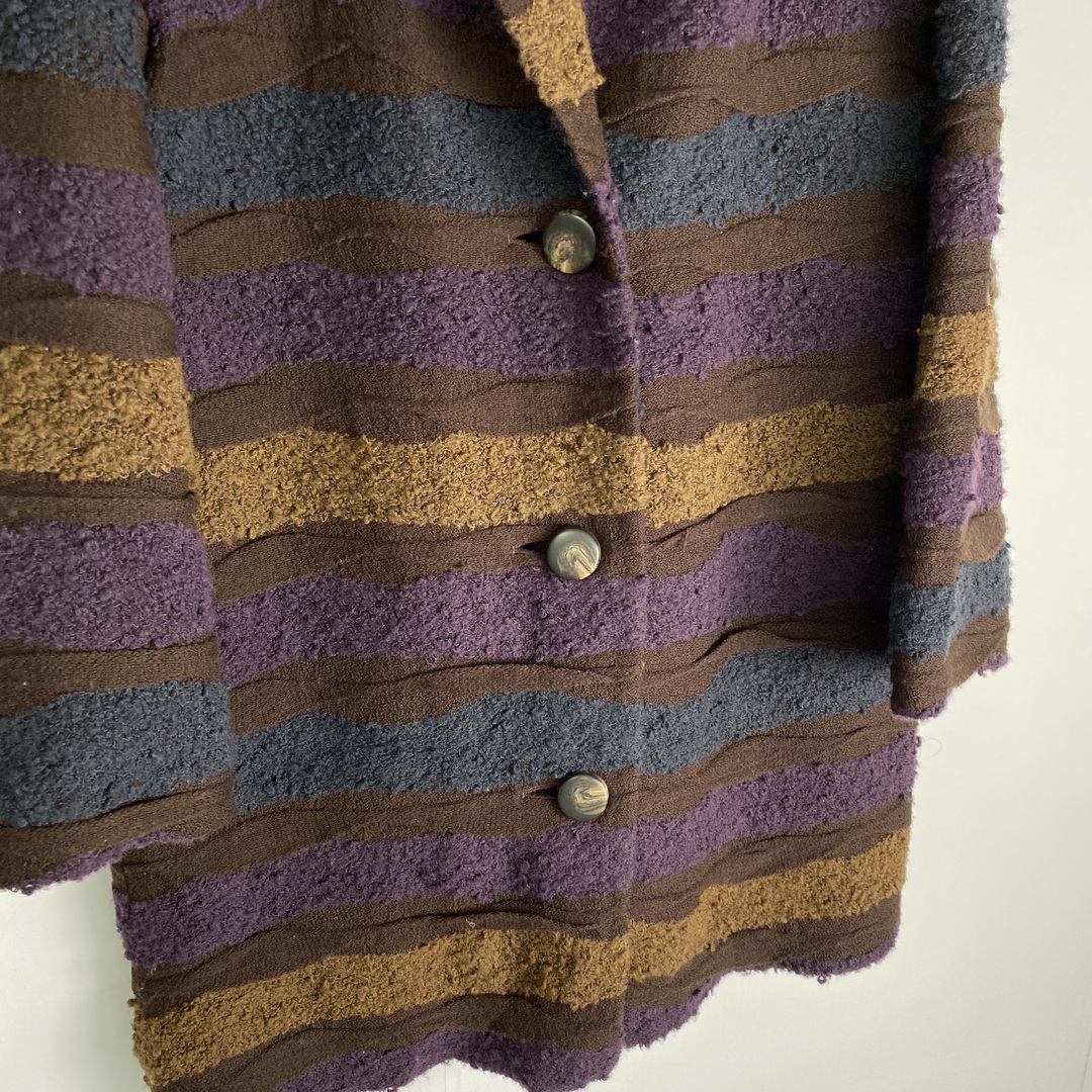 【コート　ウール混　ボーダー　青　紫　茶色　古着】 メンズのジャケット/アウター(その他)の商品写真