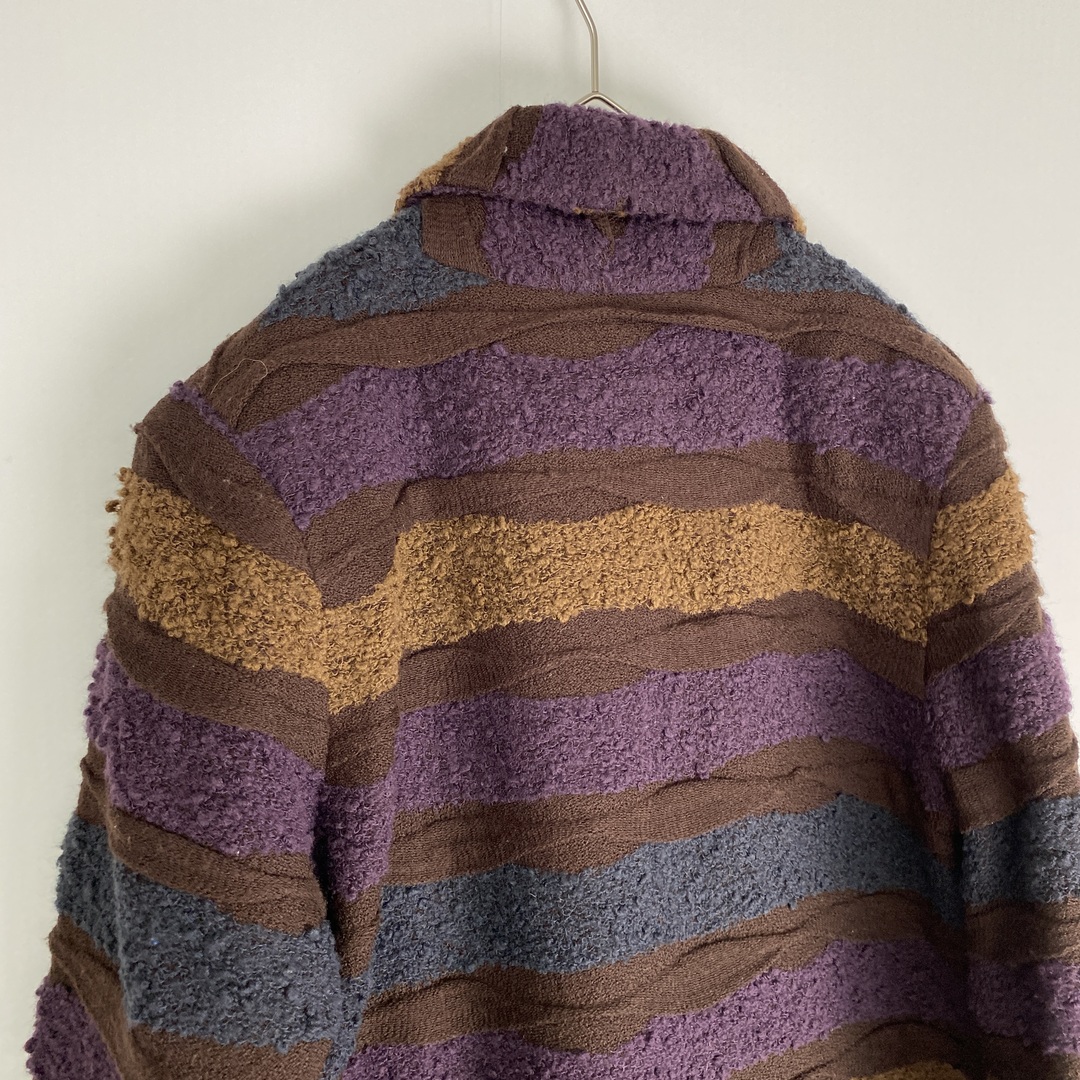 【コート　ウール混　ボーダー　青　紫　茶色　古着】 メンズのジャケット/アウター(その他)の商品写真