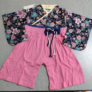 【新品】袴ロンパース 桜 夜桜 お食い初め 初節句 お宮参り 誕生日 女の子(和服/着物)