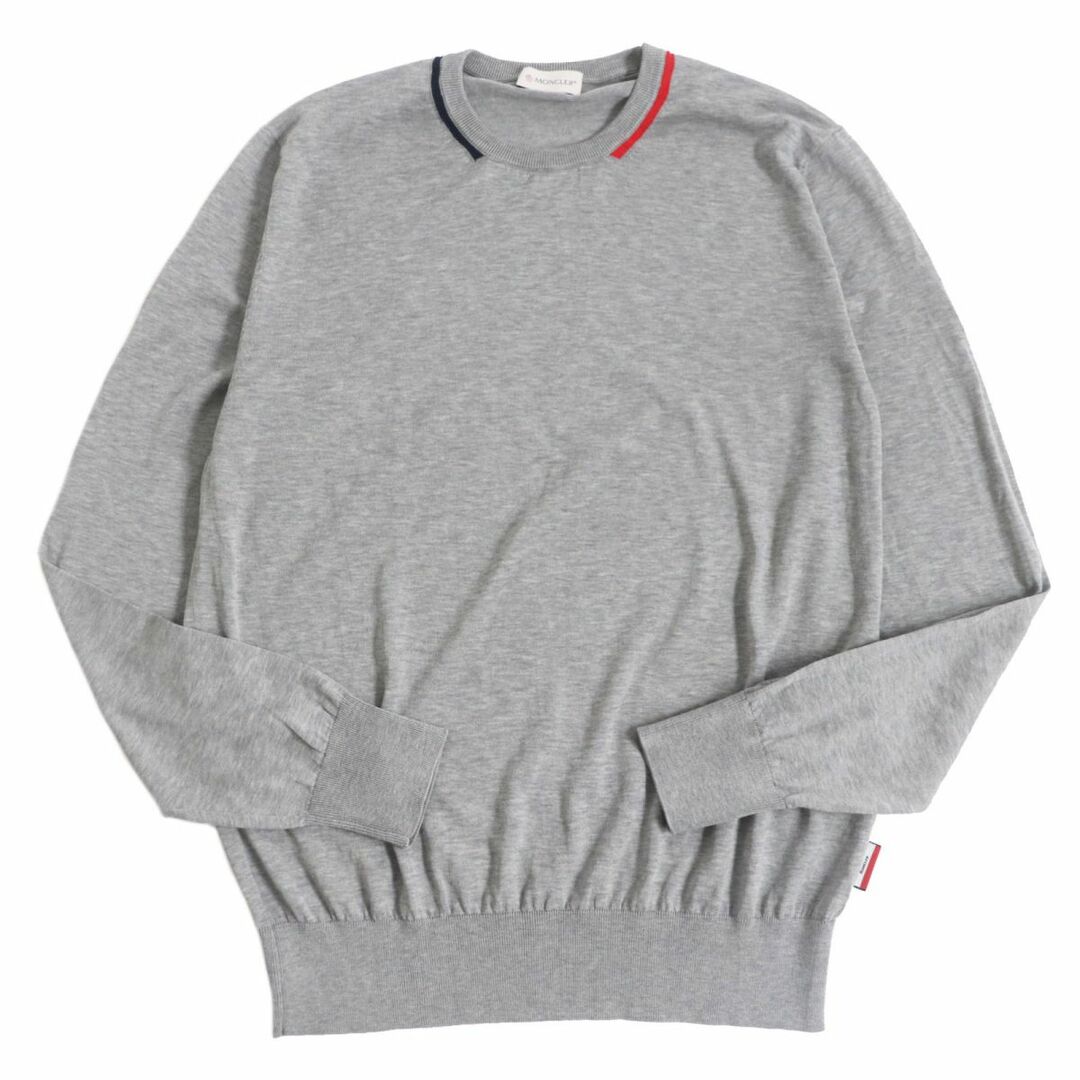 極美品□2019年製 MONCLER/モンクレール GIROCOLLO TRICOT トリコロール コットン100％ 薄手 長袖ニット/セーター  グレー 正規品 メンズ | フリマアプリ ラクマ