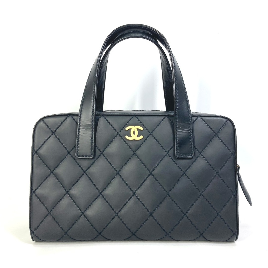 ファスナー外側シャネル CHANEL ワイルドステッチ CC ココマーク ヴィンテージ バッグ ハンドバッグ レザー ブラック