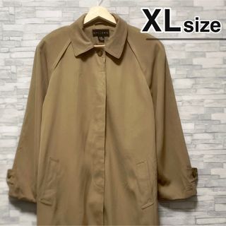 ステンカラーコート　アウター　ブラウン　ベージュ　肩パッド　XL　USA古着(ロングコート)