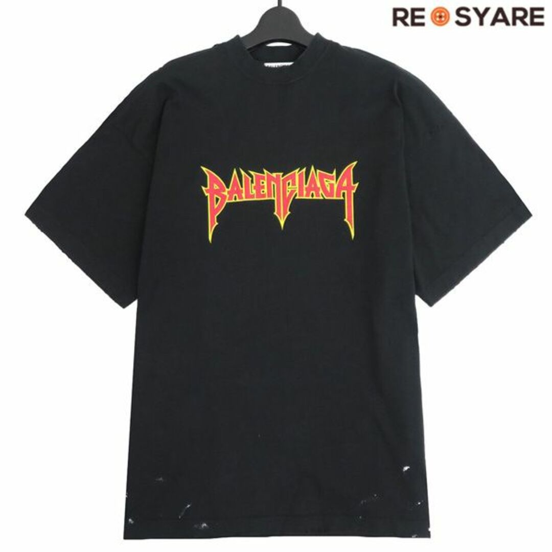 本体良品 バレンシアガ 2022SS 694576 METAL メタル ロゴ ペンキ クラッシュ加工 クルーネック ニット Ｔシャツ カットソー 1 45960