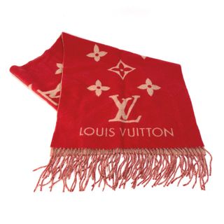 ルイヴィトン(LOUIS VUITTON)のルイヴィトン LOUIS VUITTON エシャルプ レイキャビック M78124 モノグラムジャイアント フリンジ マフラー カシミヤ ルージュ ベージュ/レッド(マフラー/ショール)