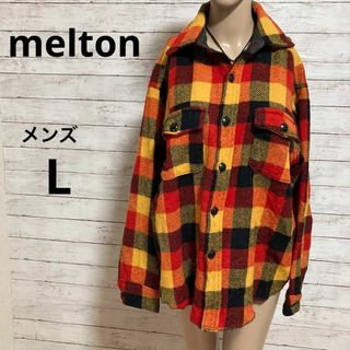 ミルトン(Milton)の【希少】ヴィンテージ　メルトン　メンズ　チェック柄　ウールシャツ　L レトロ長袖(シャツ)