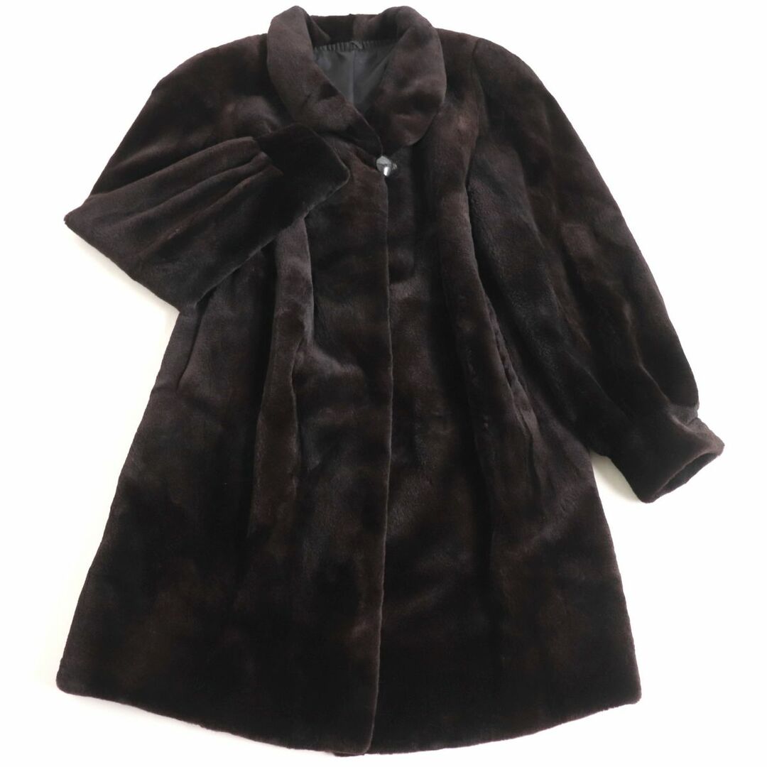 サガミンクロイヤル　高級毛皮コート　シェアードミンク　リアルファー　ロング　黒