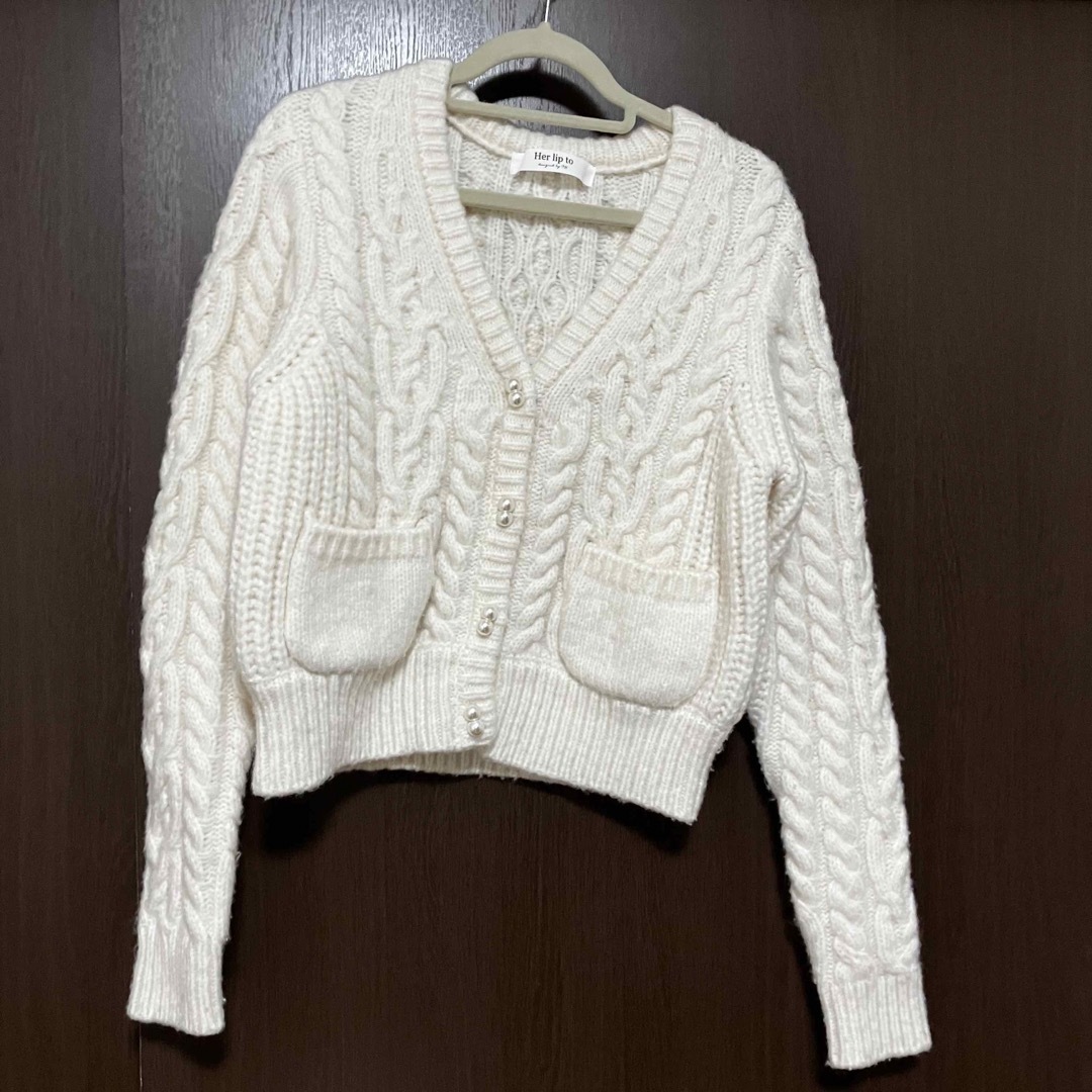 herlipto Double Bow Cable Knit Cardigan