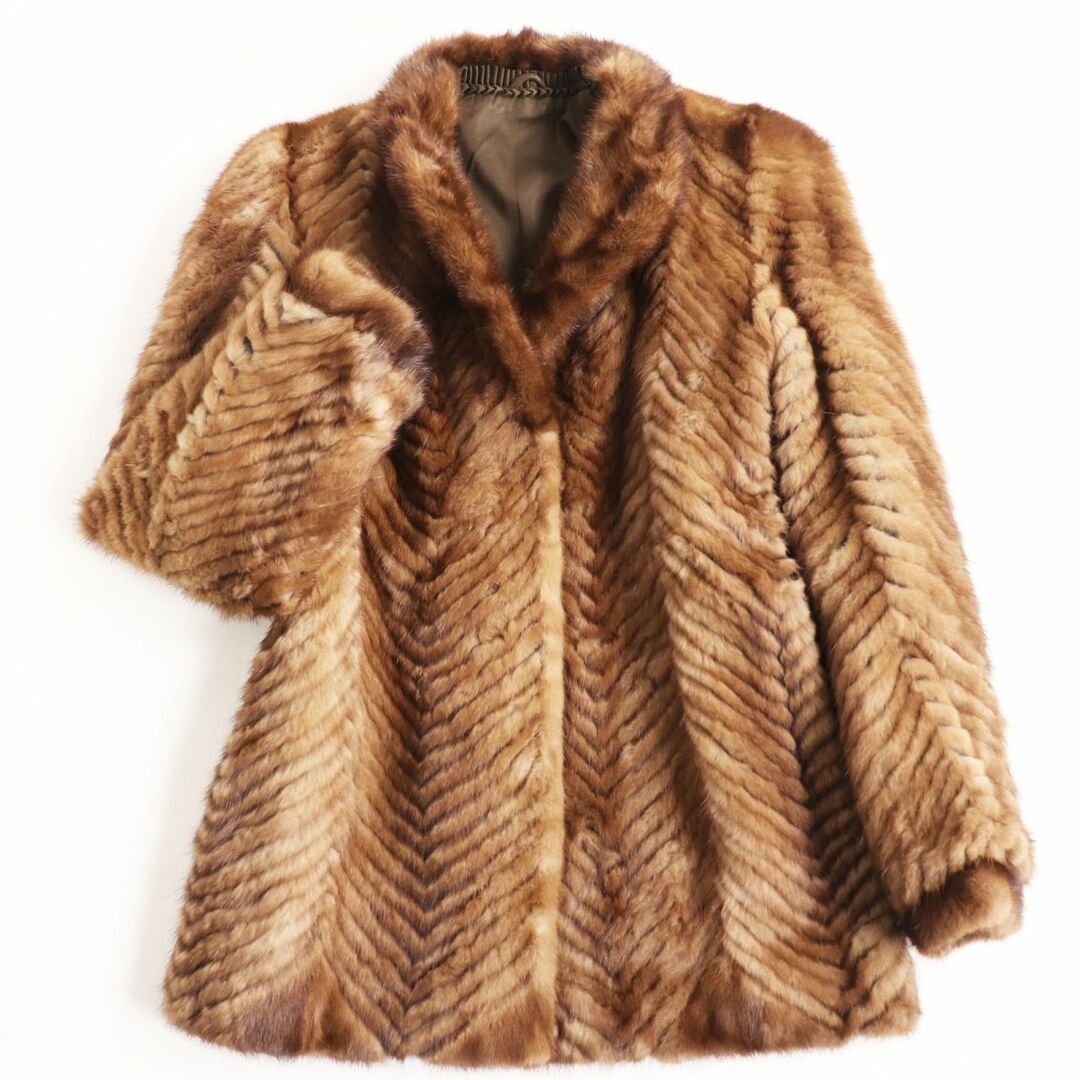 約49cm着丈良品●MINK デザインミンク 本毛皮ショートコート ジャケット ブラウン 11号 毛質艶やか・柔らか◎