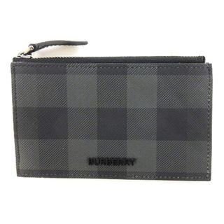 バーバリー(BURBERRY)のバーバリー 23AW カードケース チェック ロゴ レザー チャコールグレー(名刺入れ/定期入れ)