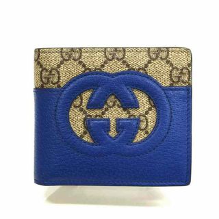 グッチ(Gucci)のGUCCI グッチ インターロッキングG GGスプリーム 折り財布 701417 496334 財布 二つ折り ブルー【中古】JA-18087(折り財布)