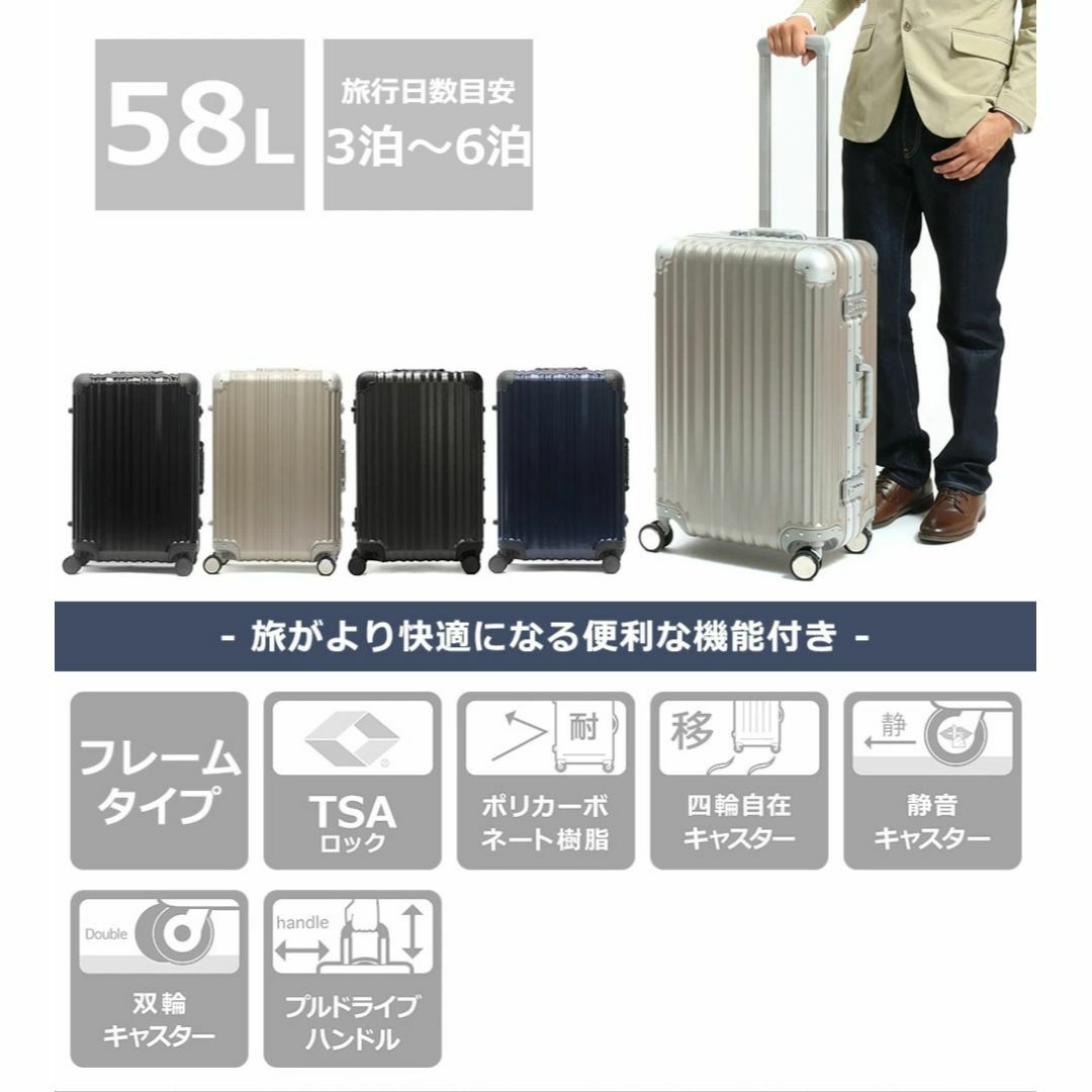 ●新品●リカルド● 3泊-6泊 4輪 静音キャリーバッグ 58L 旅行 大容量