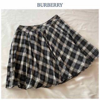 バーバリーブルーレーベル(BURBERRY BLUE LABEL)のバーバリー ブルーレーベル ウール チェック プリーツスカート 38 ブラック(ミニスカート)